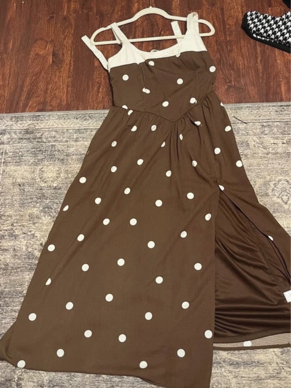 Trixxi Brown Polka Dot Maxi Dress with Cream Straps